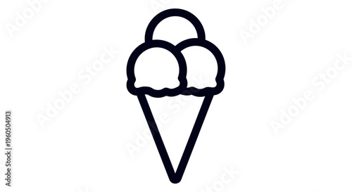 Simple line art icon of a triple scoop ice cream cone in a waffle cone