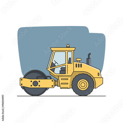 Yellow Steamroller Vehicle Construction Equipment For Roadwork