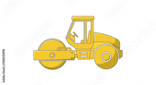 Yellow Steamroller Vehicle Construction Equipment Graphic Design