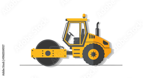 Yellow Steamroller Vehicle Icon Isolated On White Background Flat Design