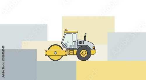 Yellow Steamroller Vehicle Construction Equipment Flat Design Icon