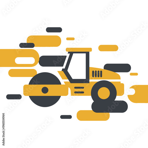 Yellow Steamroller Vehicle Moving Fast Abstract Design Element