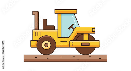Yellow Steamroller Vehicle Illustration Flat Design Style