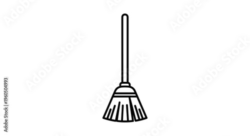 Simple line drawing of a broomstick with bristles, isolated on white background.