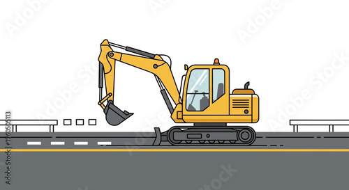 Yellow Excavator Working on a Road Construction Project Isolated