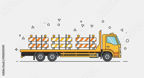 Yellow Truck Transporting Safety Barricades for Construction Work