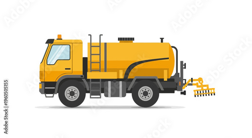 Yellow Water Truck With Spraying Attachment For Road Maintenance Services