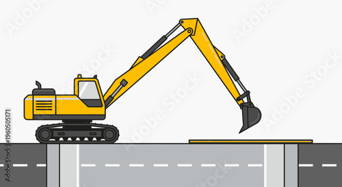 Yellow Excavator Working on Road Construction Project
