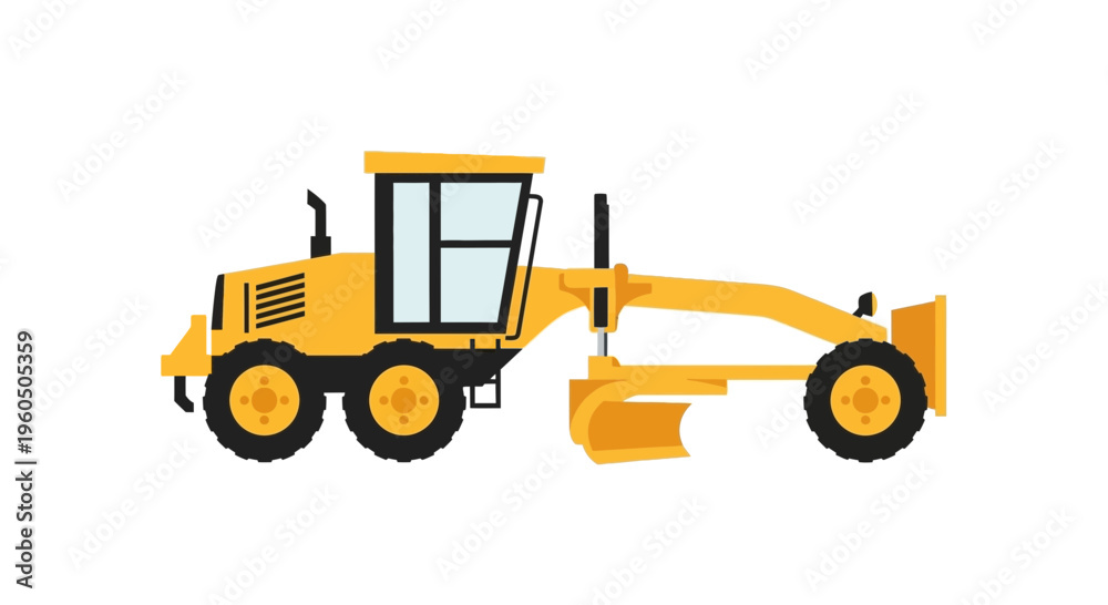 Obraz premium Yellow Grader Construction Machine Flat Vector Illustration