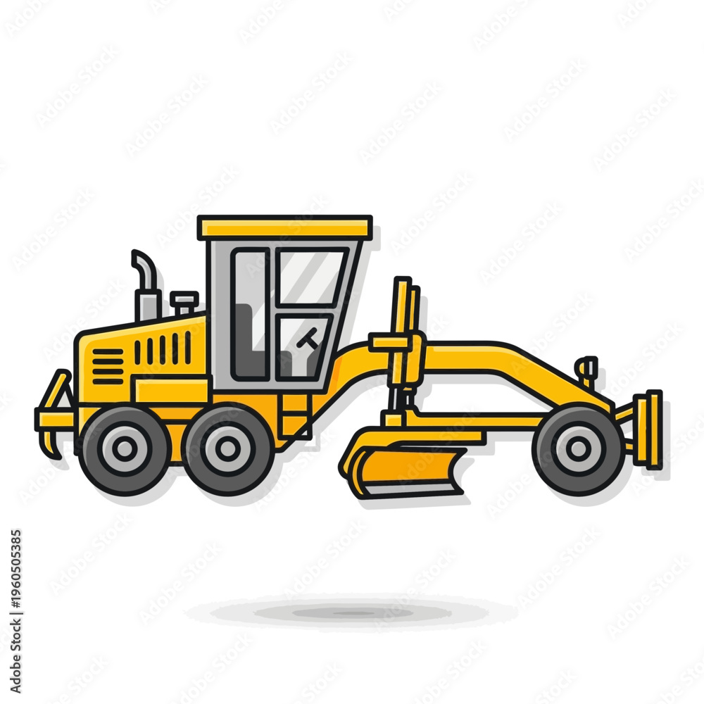 Naklejka premium Yellow Motor Grader Construction Vehicle Doodle Art For Industry Projects