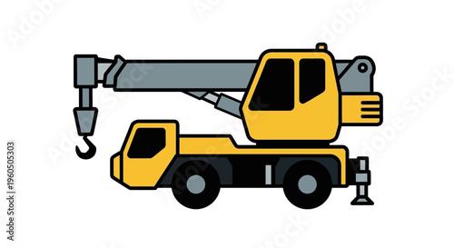 Yellow Mobile Crane Truck Icon For Construction And Heavy Lifting Industry Projects