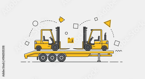 Yellow Forklifts On A Transport Trailer Delivering Goods Vibrant And Modern Design