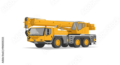 Yellow Mobile Crane Vehicle Flat Design Illustration
