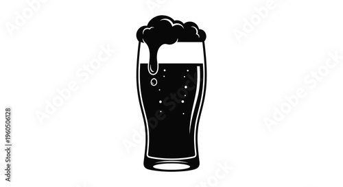 A darkly filled glass of beer with frothy foam depicted in a stark contrasting black silhouette high quality