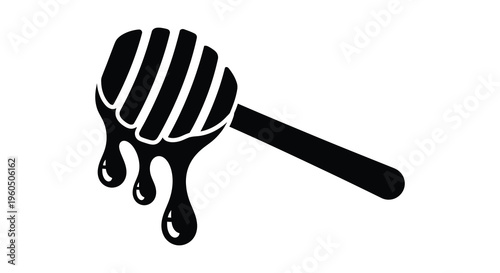 A striking black illustration depicts a honey dipper dripping with honey presented as a silhouette high quality professional