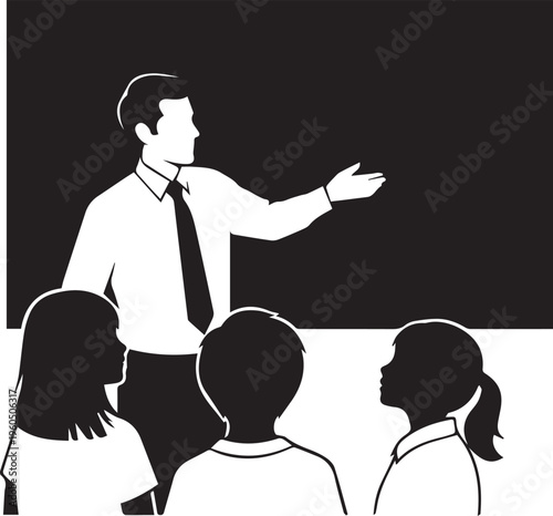 Teacher explaining to students illustration vector file in classroom