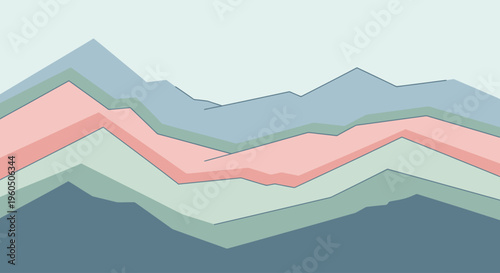 Colorful Mountains Landscape Illustration.