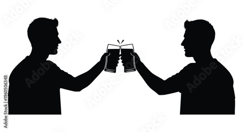 Two men are depicted raising glasses in a celebratory toast creating a striking visual silhouette high quality professional