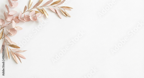 Soft pink dry leaves bordering blank white space perfect for gentle minimalist autumn greeting concept and elegant natural floral invitation