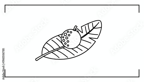Stylized Golf Ball on a Tropical Leaf - Minimalist Line Art Icon
