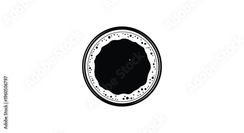 An abstract circular design featuring a dark central form and speckled perimeter presented as a silhouette high quality