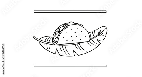 Taco on a Leaf: Minimalist Line Art Illustration