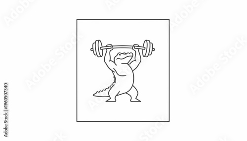 Strong alligator lifting weights, cartoon style, fitness and strength concept