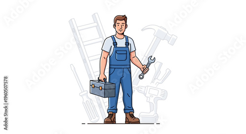 Handyman with Toolbox and Tools