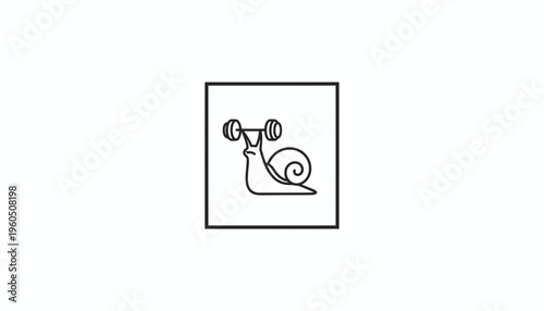 Snail Lifting Weights, Funny Gym Animal Icon, Strength and Fitness Concept