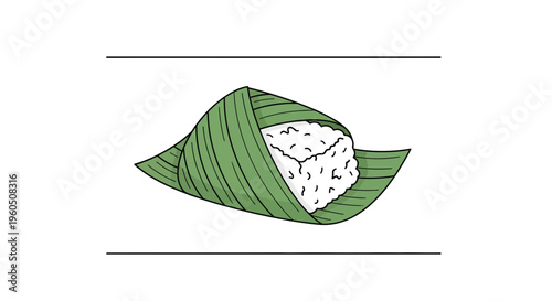 Steamed Rice Wrapped in Green Banana Leaf, Traditional Asian Food Packaging
