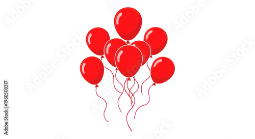 Bunch of Red Balloons Floating Isolated on White Background