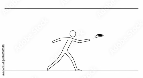 Stick Figure Man Throwing Frisbee in Park - Outdoor Activity and Recreation