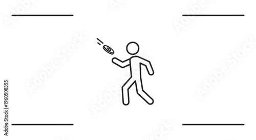 Stick figure man throwing a frisbee in a park, active lifestyle, outdoor recreation, sport concept