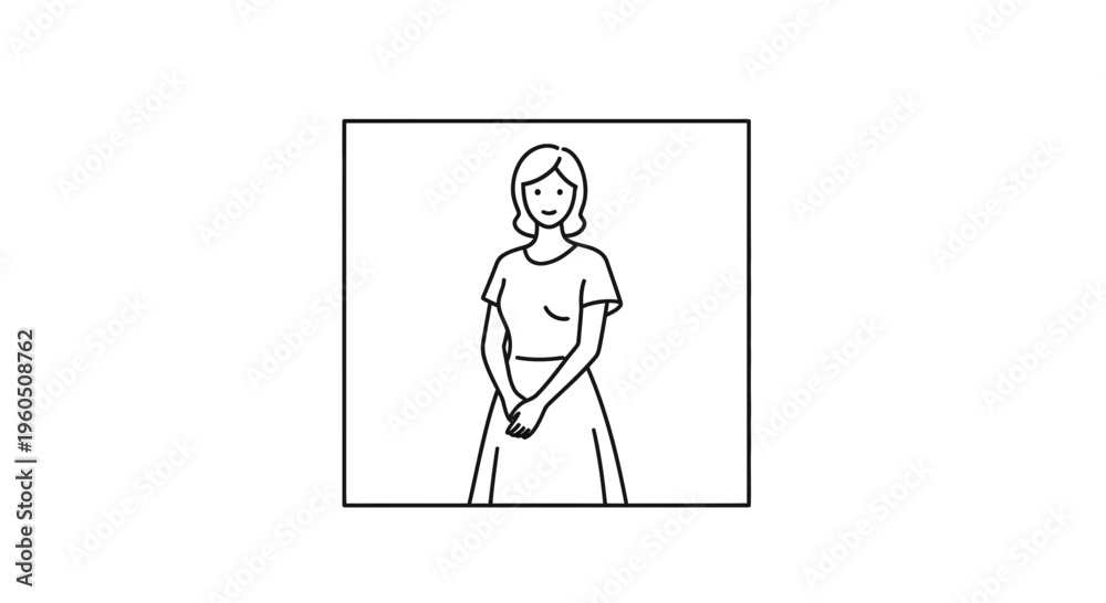 Fototapeta premium Simple Line Drawing of a Woman Standing with Hands Clasped