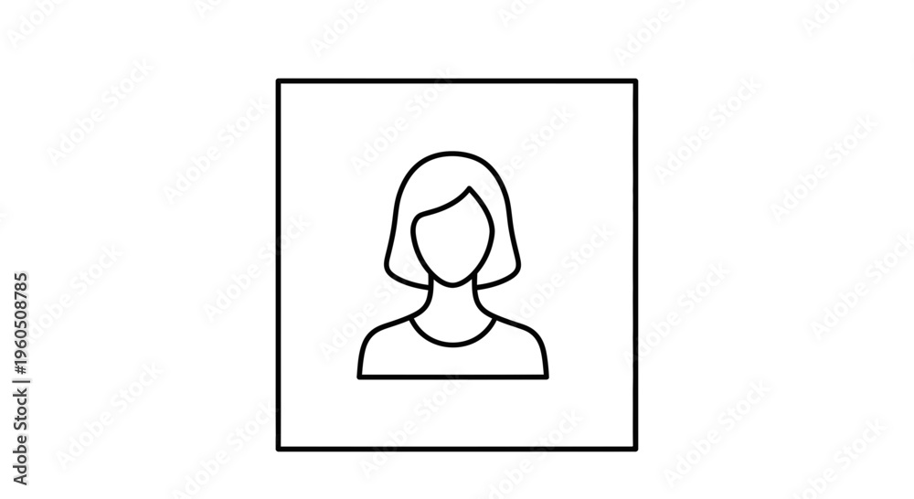 Fototapeta premium Simple Line Icon of a Woman's Bust in a Square Frame