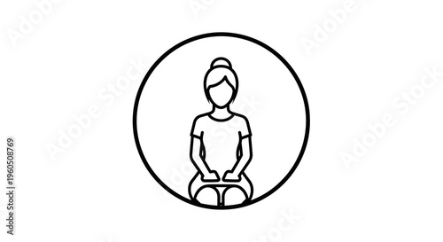 Simple Line Icon of a Person Sitting in Meditation Pose Inside a Circle