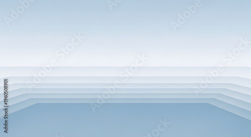 Minimalist layered steps recede toward the horizon creating an abstract, pale blue architectural sense of depth and distance.