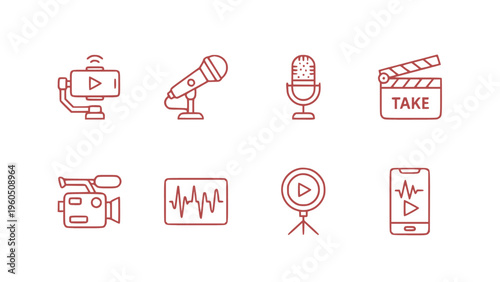 Icons for podcasting, recording, and media communication tools.
