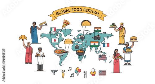 Global Food Festival World Map Diverse Cuisine Celebration
