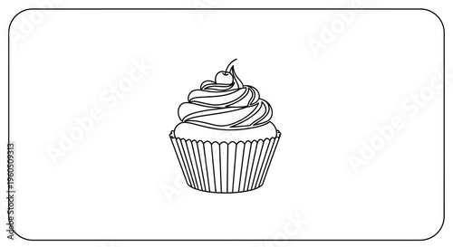 Simple Line Art Cupcake with Cherry on Top, Minimalist Dessert Icon