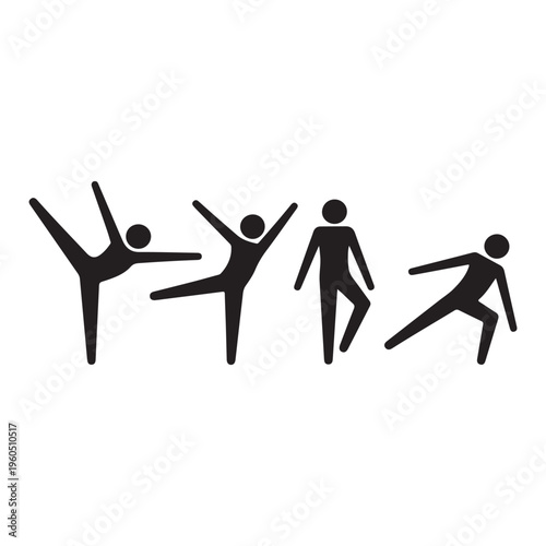 Minimal Stick Figure Exercise Set – Dynamic Leg Movements and Active Poses