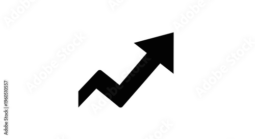 Black Upward Trend Arrow Graph Icon on White Background