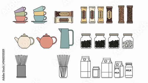 Assortment of Beverages and Drinkware Items for Refreshment and Hospitality