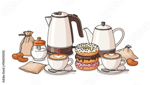 Delicious coffee and donuts for a sweet breakfast or a delightful treat