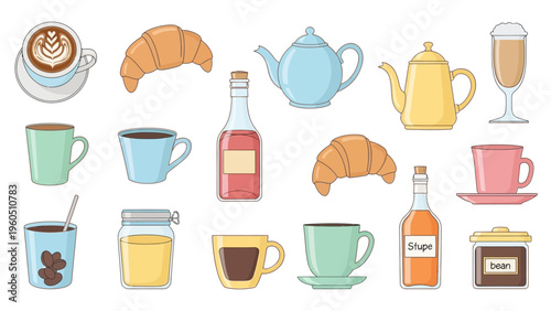 A vibrant collection of delicious breakfast items and beverages, perfect for your culinary designs