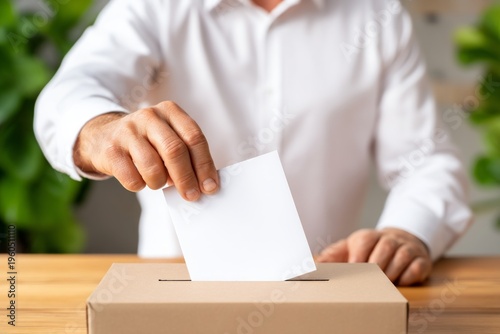Over-the-Shoulder Perspective of Voter Casting Ballot into a Box at a Voting Station