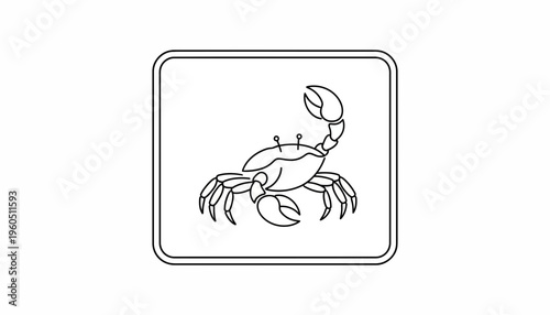 Simple Line Art Crab Icon, Vector Illustration of a Crab with Claws Raised, Seafood Symbol