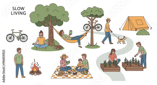 Slow Living Lifestyle: People Enjoying Nature, Hobbies, and Outdoor Activities