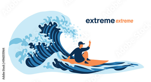 Surfer Riding Giant Wave, Extreme Sports, Adventure, Ocean, Water Sports, Dynamic Motion