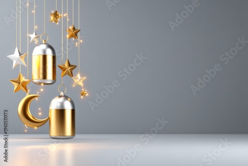 Premium 3D Glossy Lantern and Star Cluster for Eid Al-Adha Celebrations and Decorations